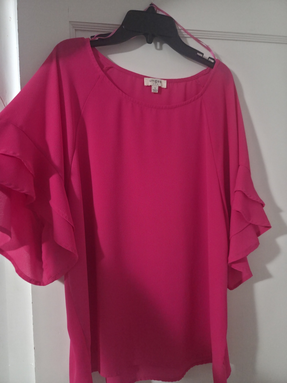 Umgee Fuchsia Layered Ruffle Sleeve Blouse - Picture 3 of 6